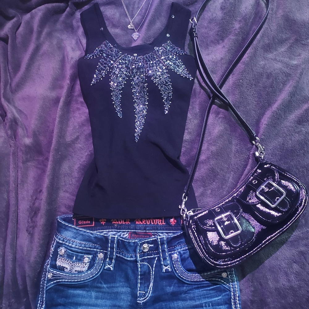 Embellished Bling Black Tank Top